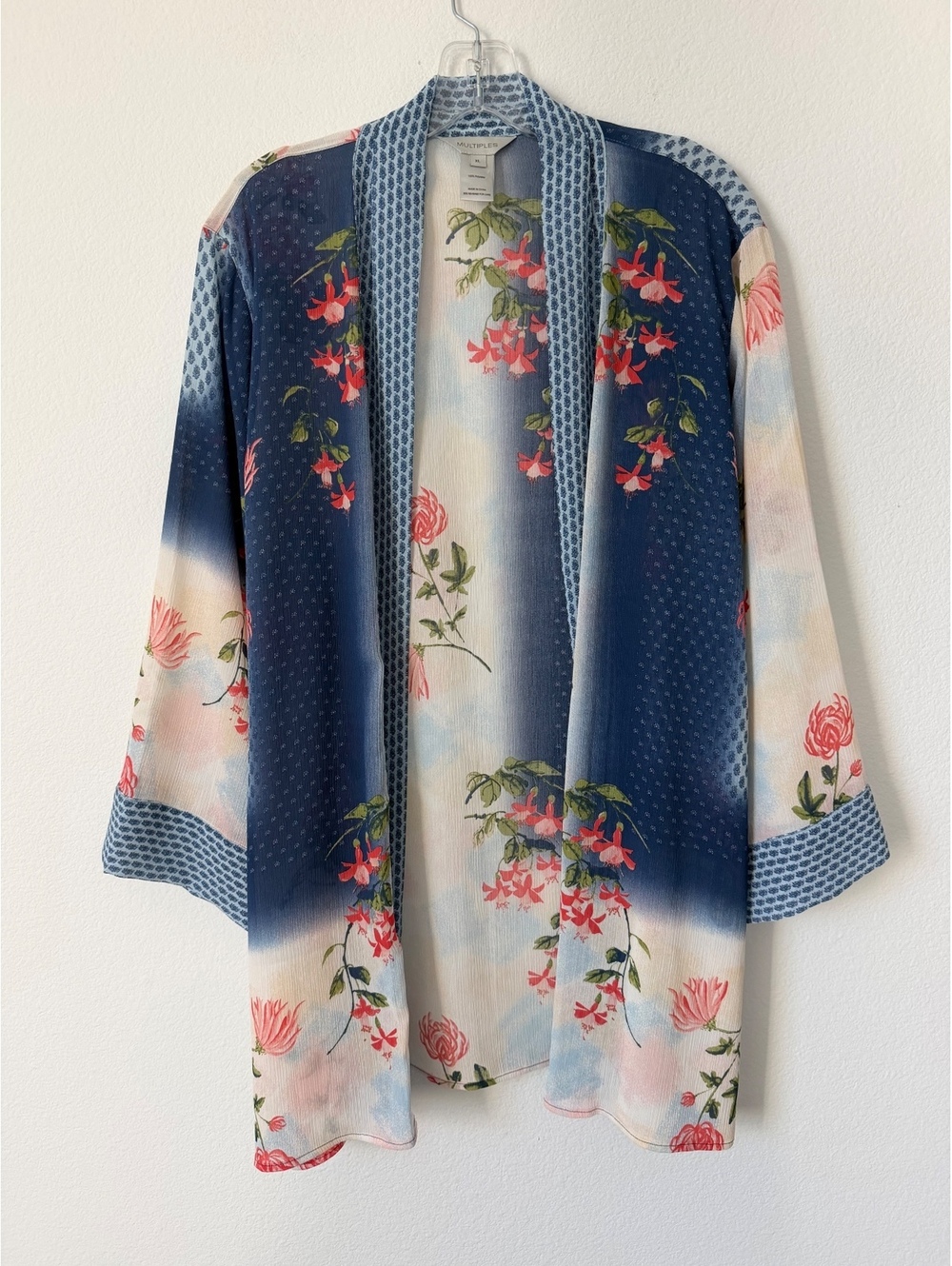Multiples 3/4 Sleeve Multicolor Semi-Sheer Open Front Cardigan Duster Size XL